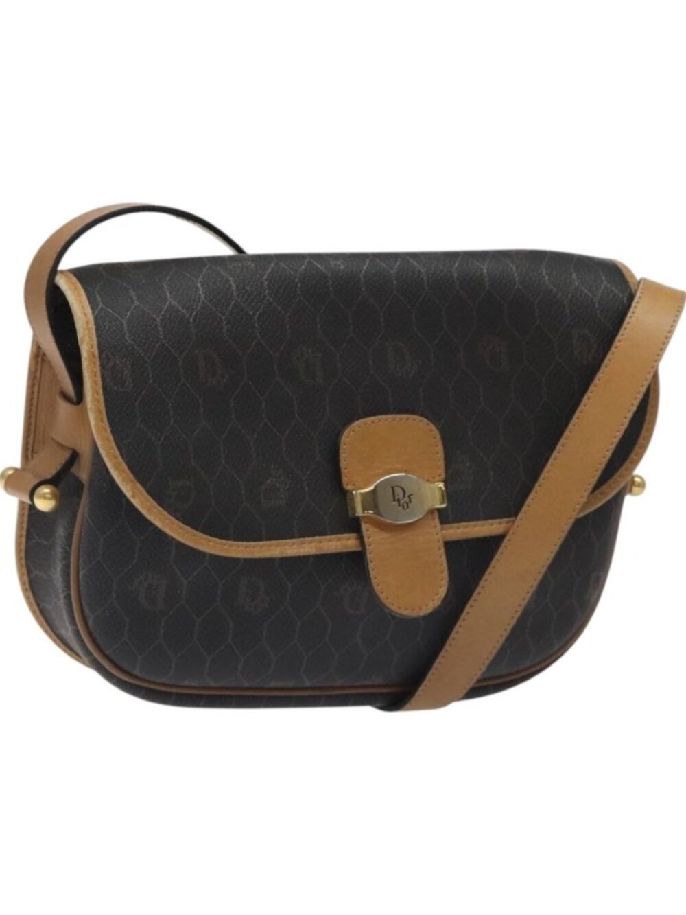 Christian Dior Honeycomb Canvas Shoulder Bag PVC Black Gold
